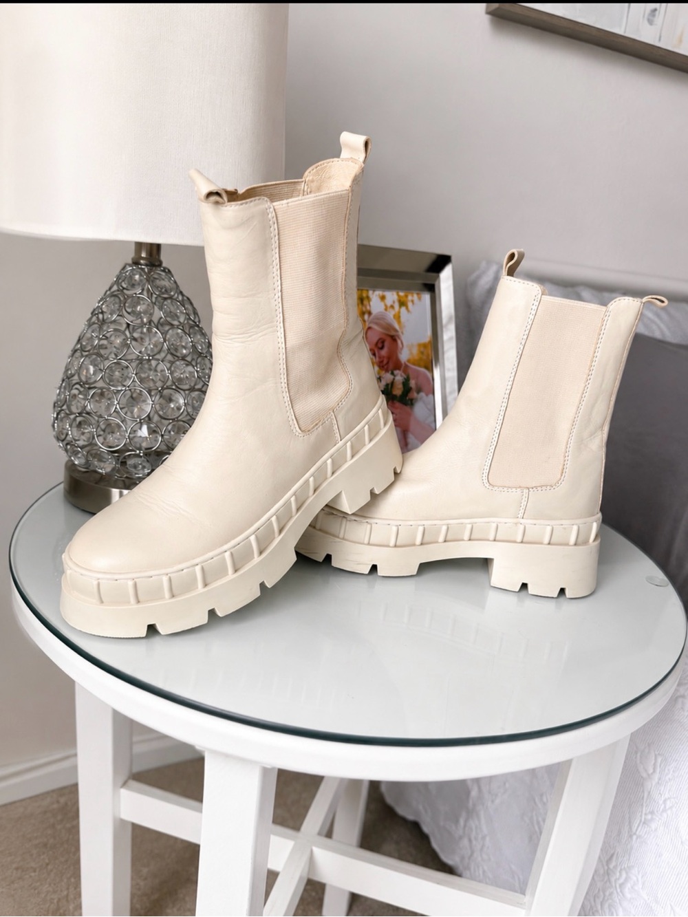 Steve Madden Cream Chunky Chelsea Lug Ankle Boots